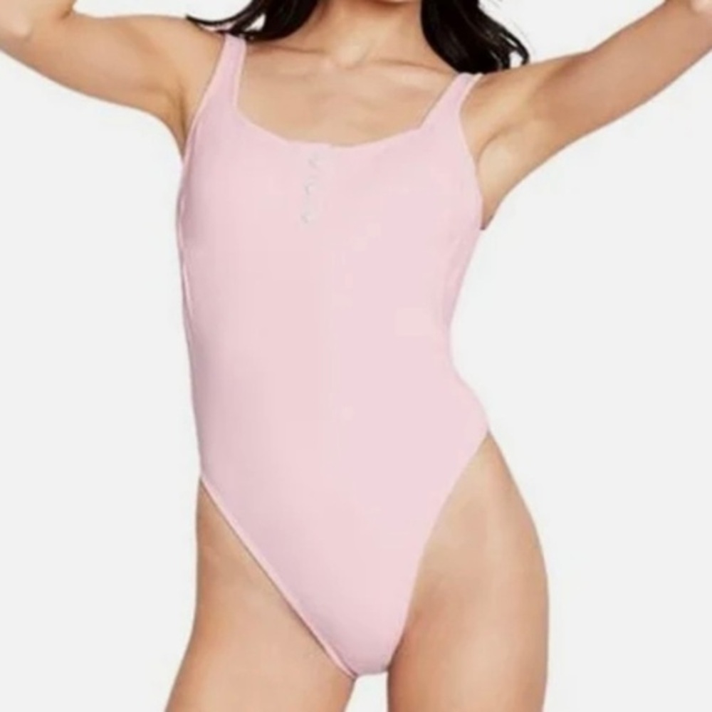 STONEY Clover Lane X Target Pink Ribbed Cheeky High Leg One Piece Swim Suit S